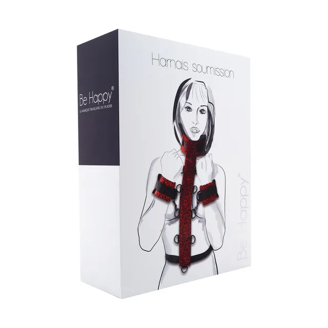 be-happy-set-attaches-taille-cou-poignets-noir-rouge image 1